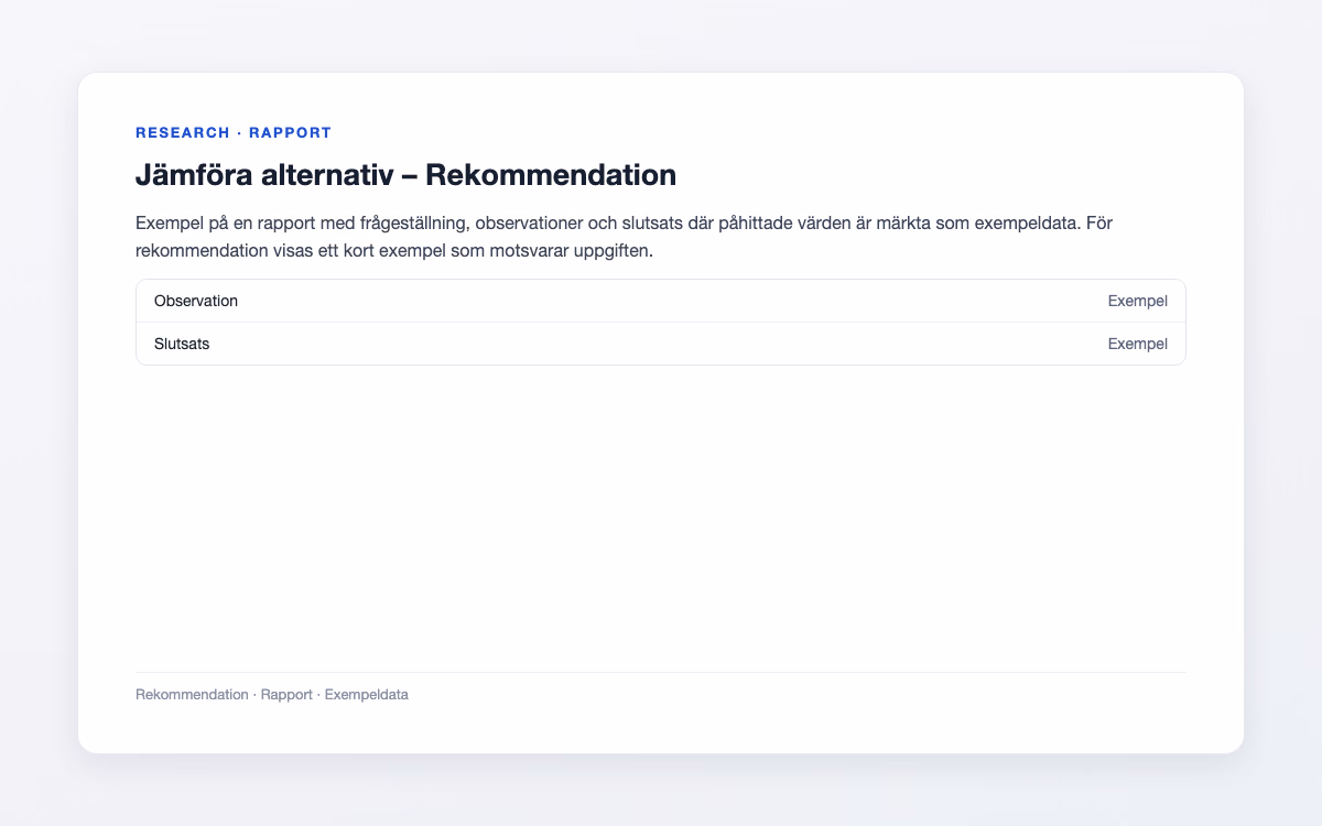 Exempelbild för Rekommendation – Jämföra alternativ