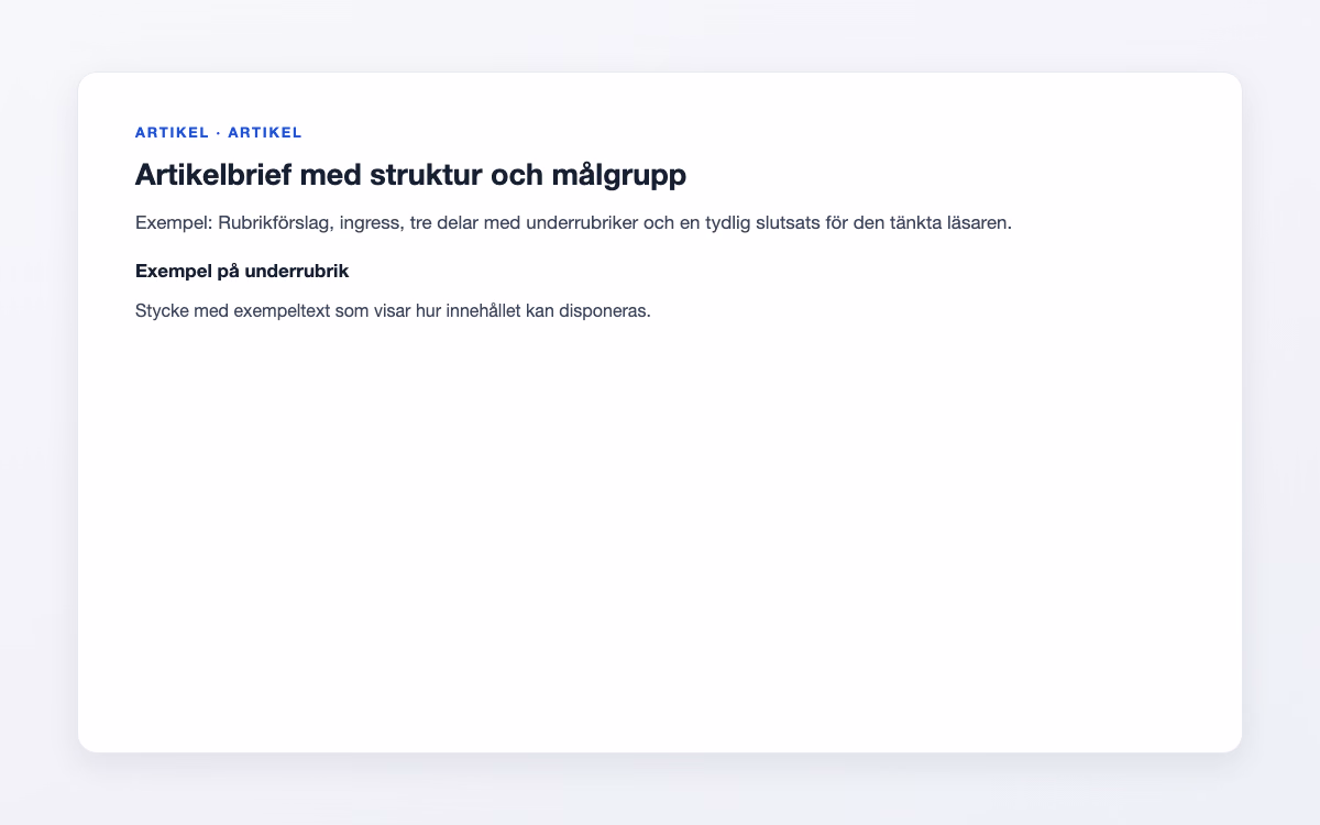 Förhandsvisning av en artikel med rubrik, ingress och redaktionell layout