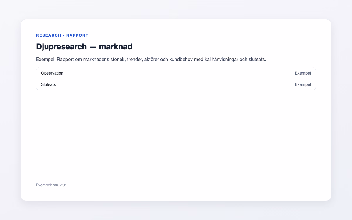 Förhandsvisning av en researchrapport med frågeställning, observationer och slutsats