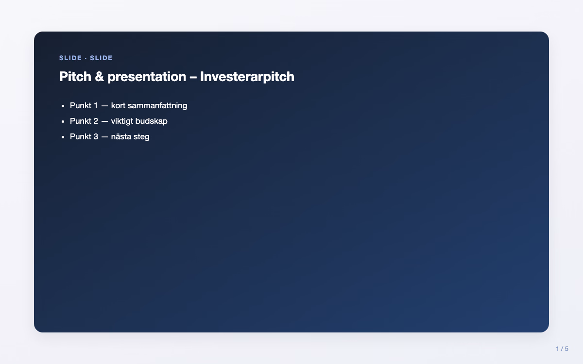 Exempelbild för Investerarpitch – Pitch & presentation