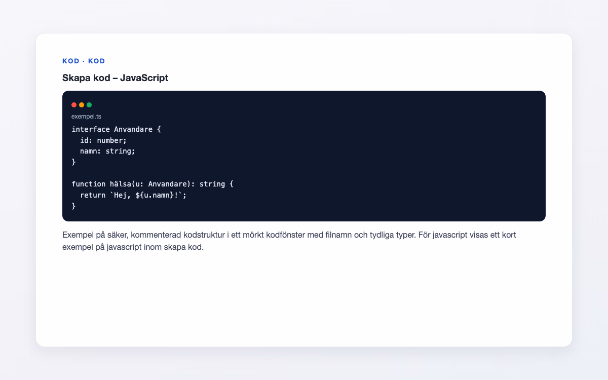 Exempelbild för JavaScript – Skapa kod