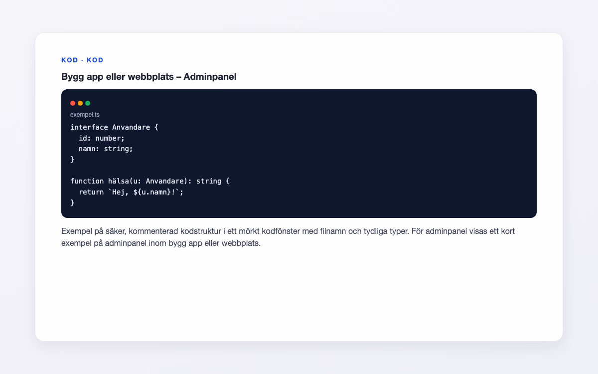 Exempelbild för Adminpanel – Bygg app eller webbplats