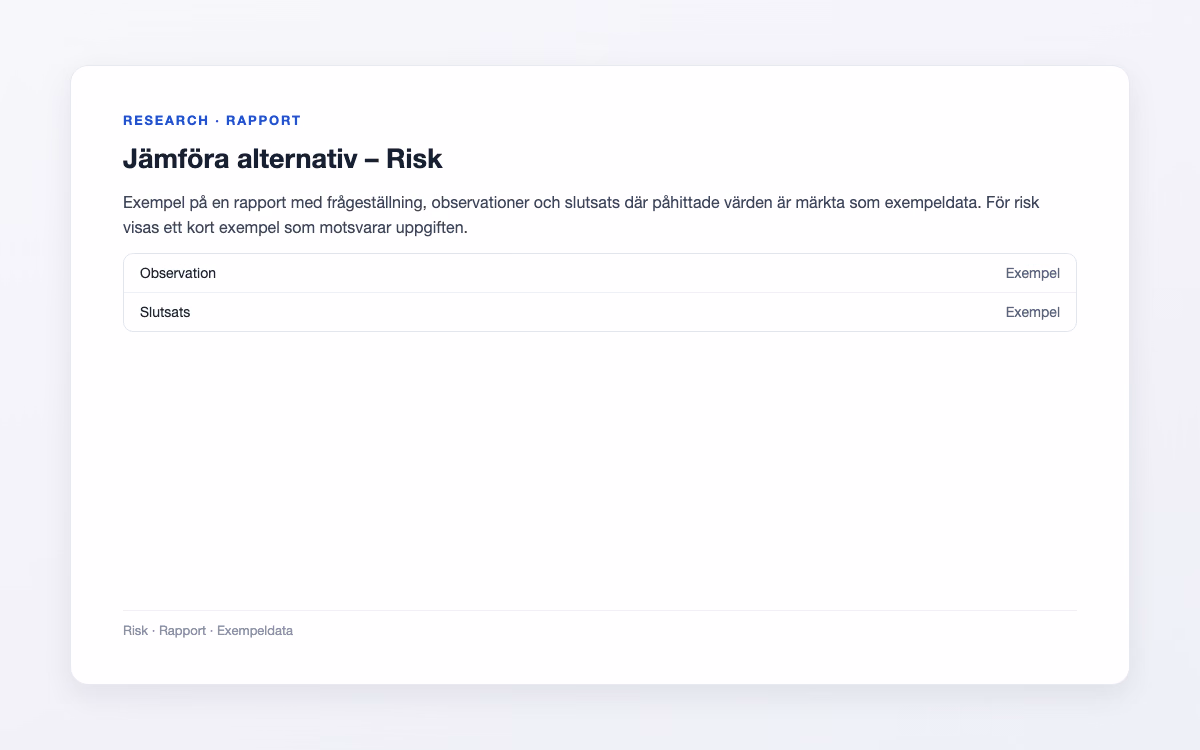 Exempelbild för Risk – Jämföra alternativ