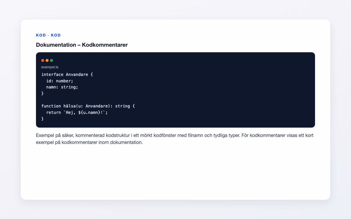 Exempelbild för Kodkommentarer – Dokumentation