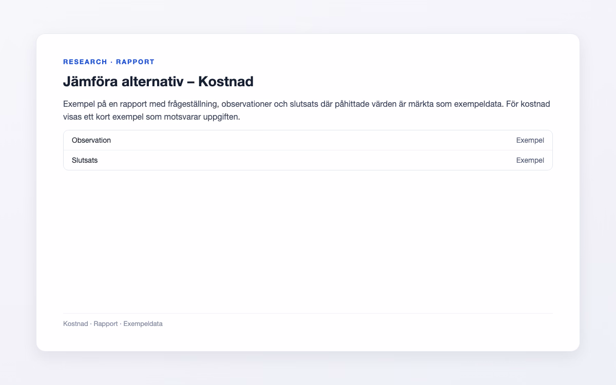 Exempelbild för Kostnad – Jämföra alternativ