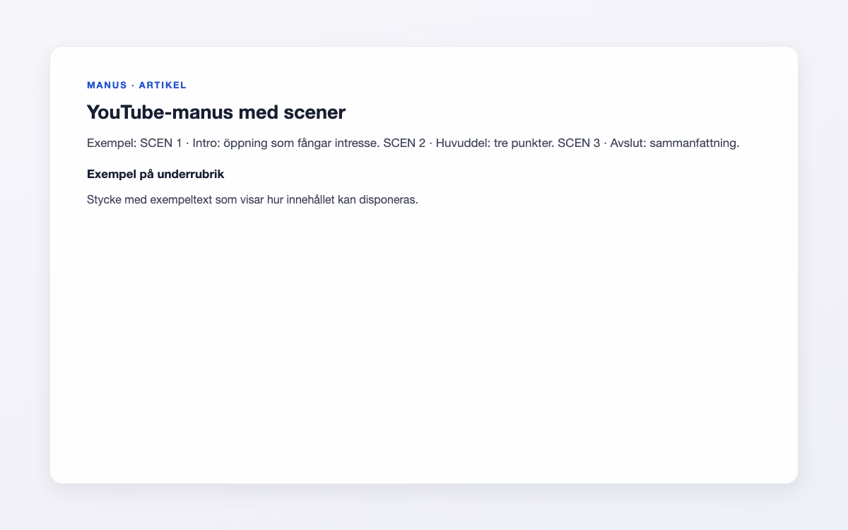 Förhandsvisning av en artikel med rubrik, ingress och redaktionell layout