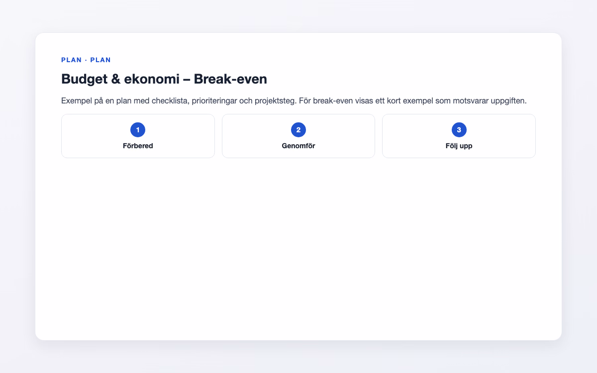 Exempelbild för Break-even – Budget & ekonomi