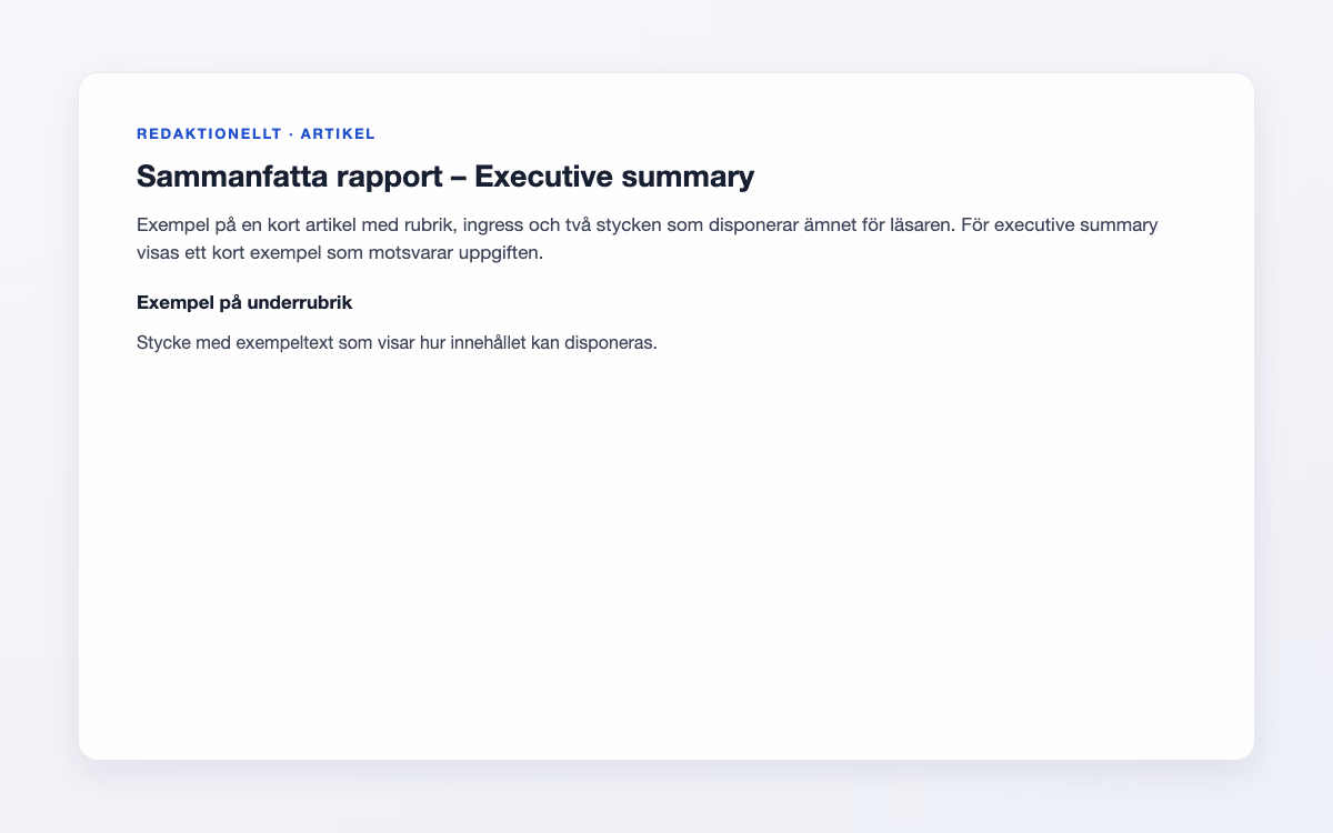 Förhandsbild för Executive summary – Sammanfatta rapport