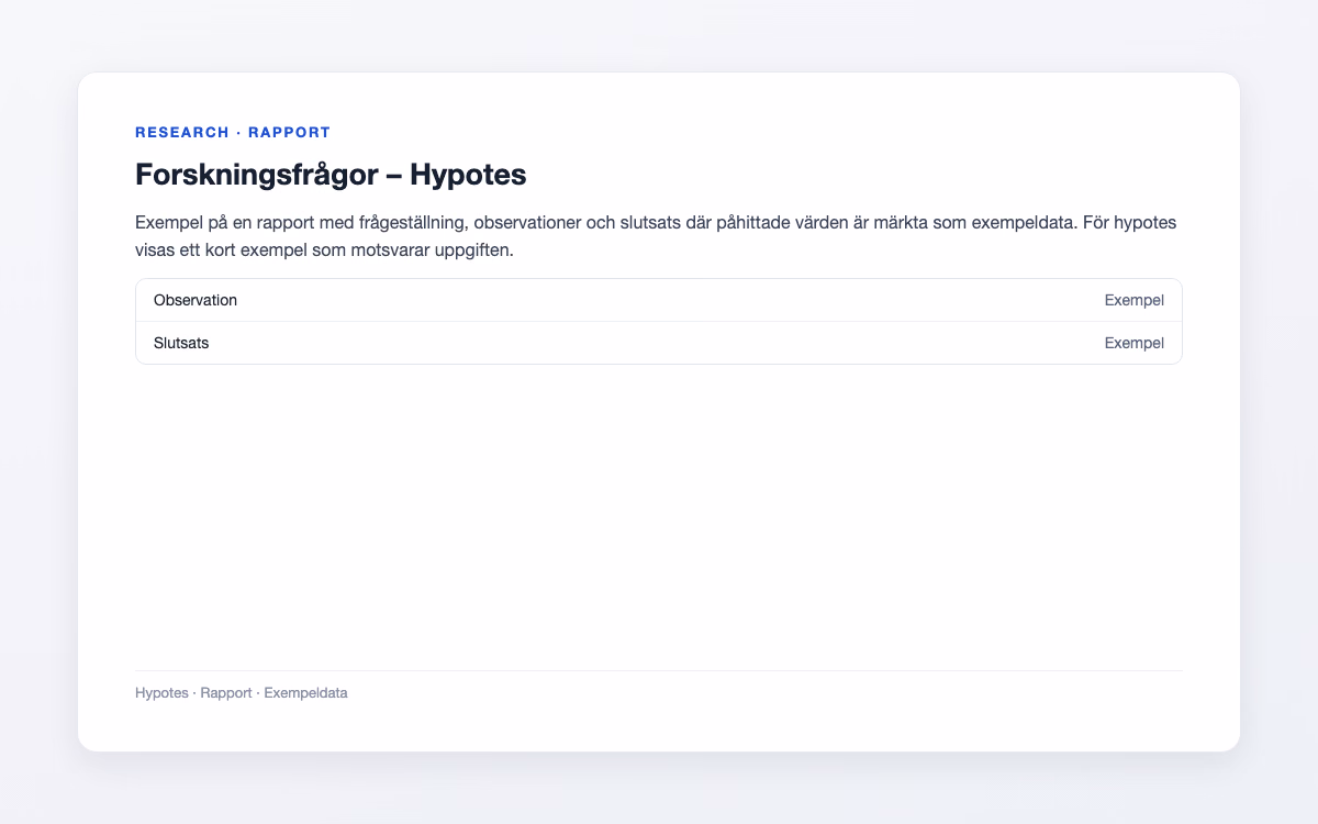 Exempelbild för Hypotes – Forskningsfrågor
