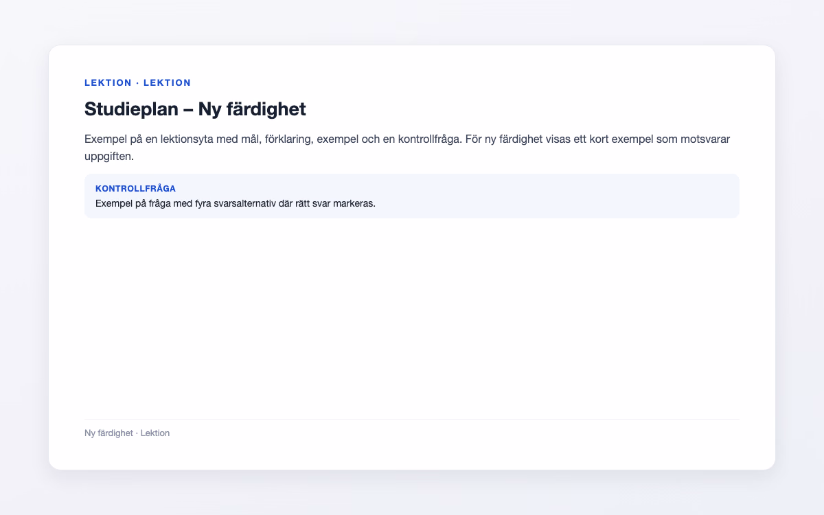 Exempelbild för Ny färdighet – Studieplan