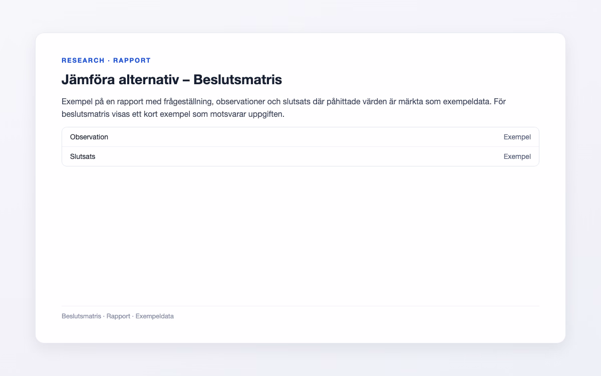 Exempelbild för Beslutsmatris – Jämföra alternativ