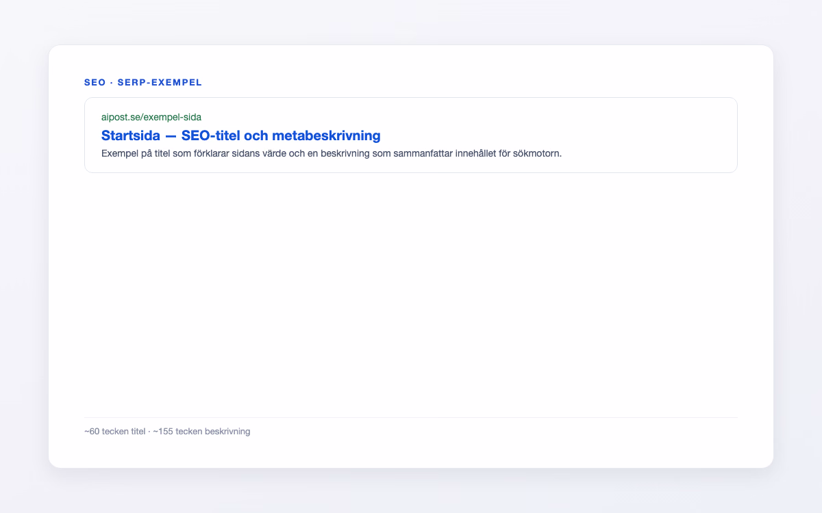 Förhandsbild för Startsida – Meta-titel & beskrivning