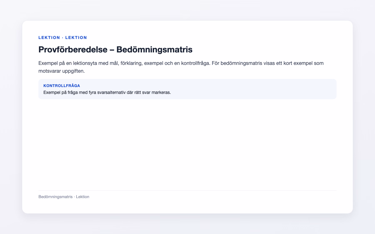 Förhandsbild för Bedömningsmatris – Provförberedelse