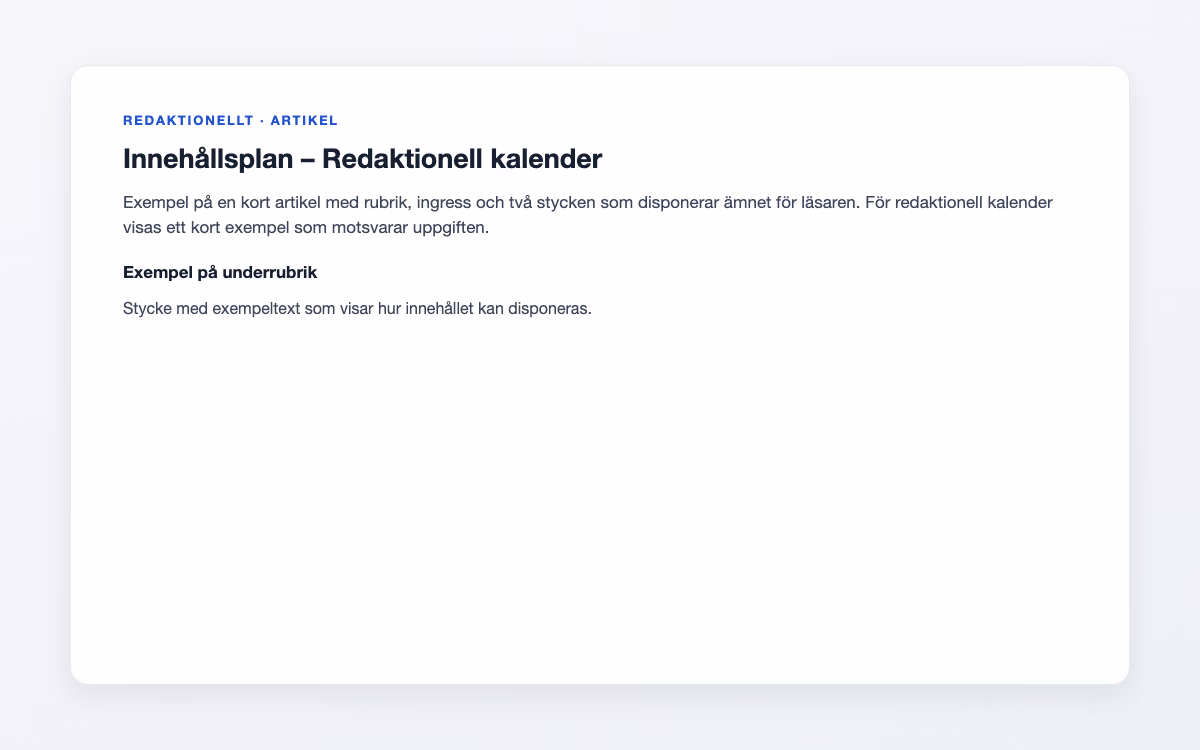 Exempelbild för Redaktionell kalender – Innehållsplan