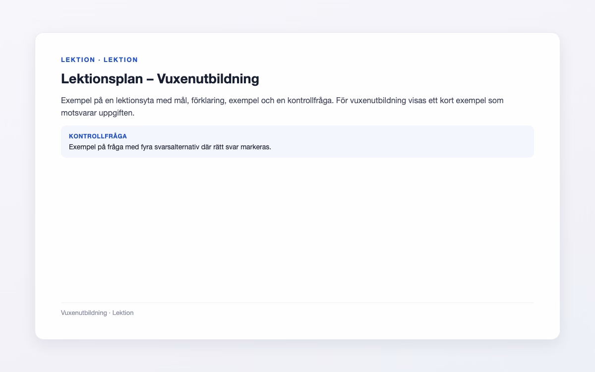 Exempelbild för Vuxenutbildning – Lektionsplan