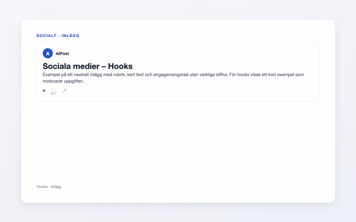 Exempelbild för Hooks – Sociala medier