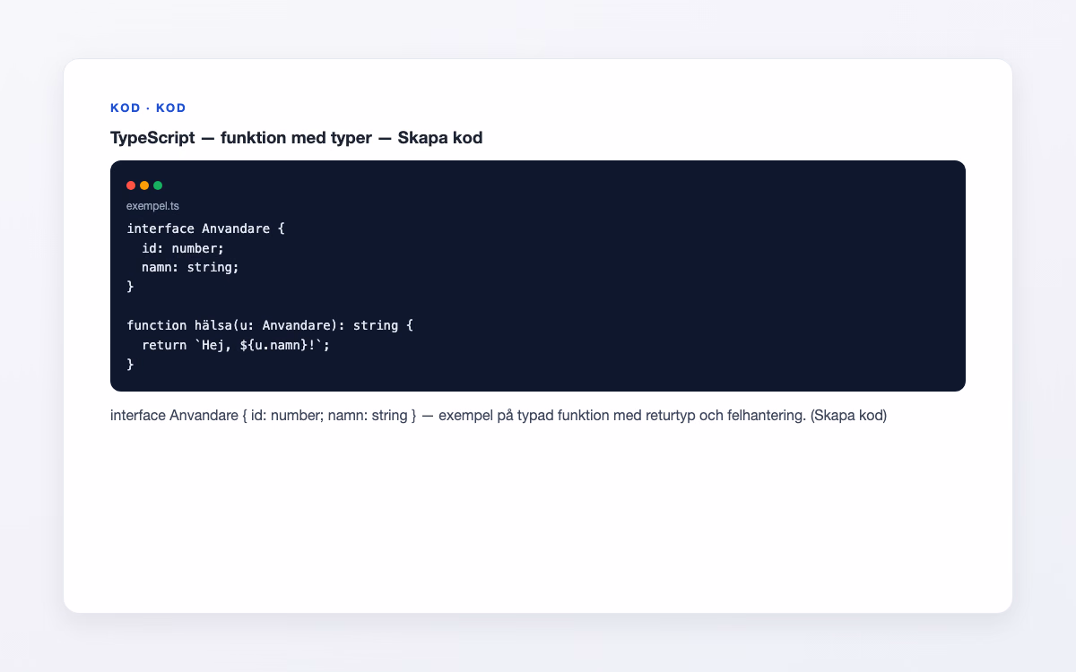 Exempelbild för TypeScript – Skapa kod