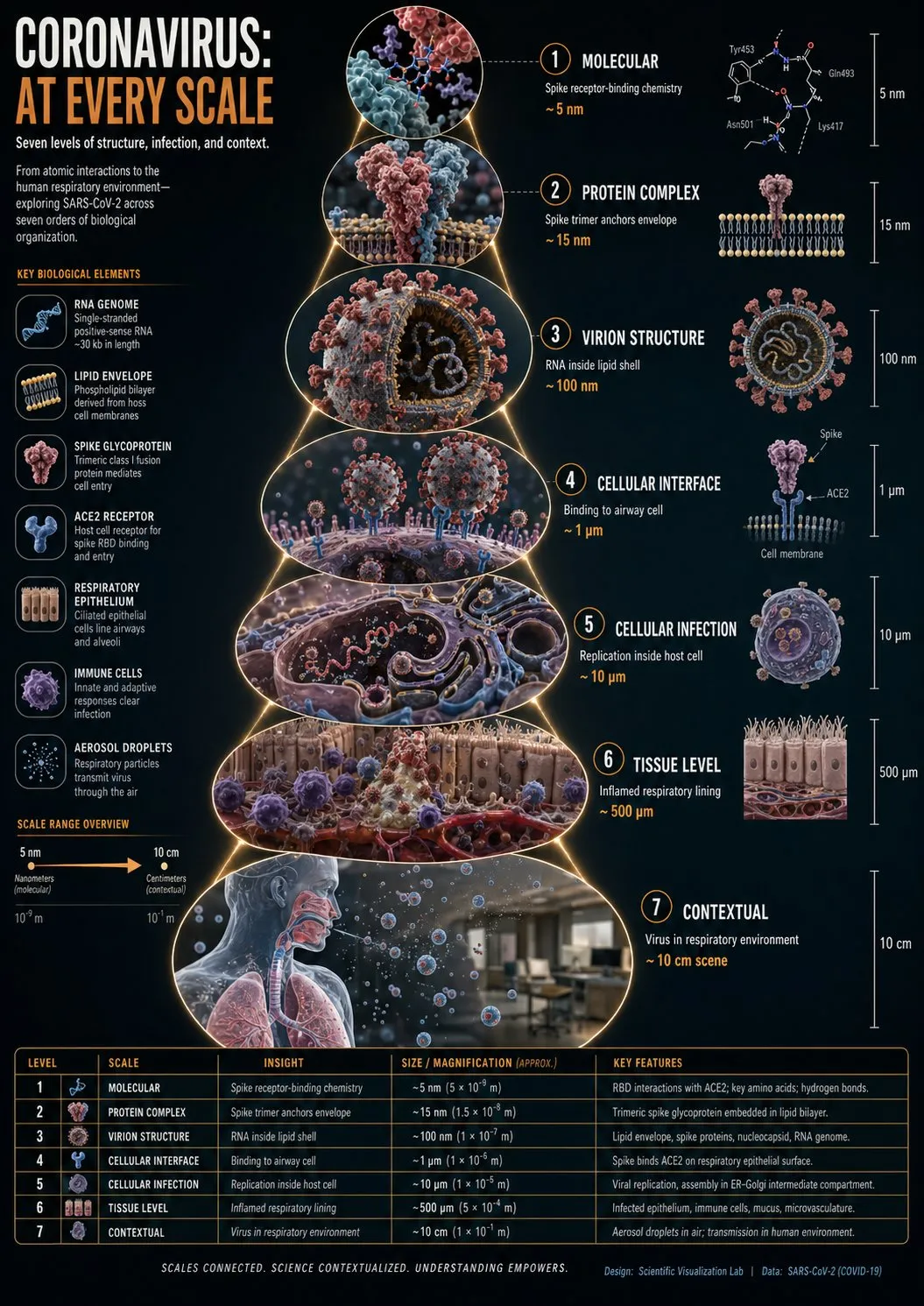 Vetenskaplig skalinfografik om coronavirus