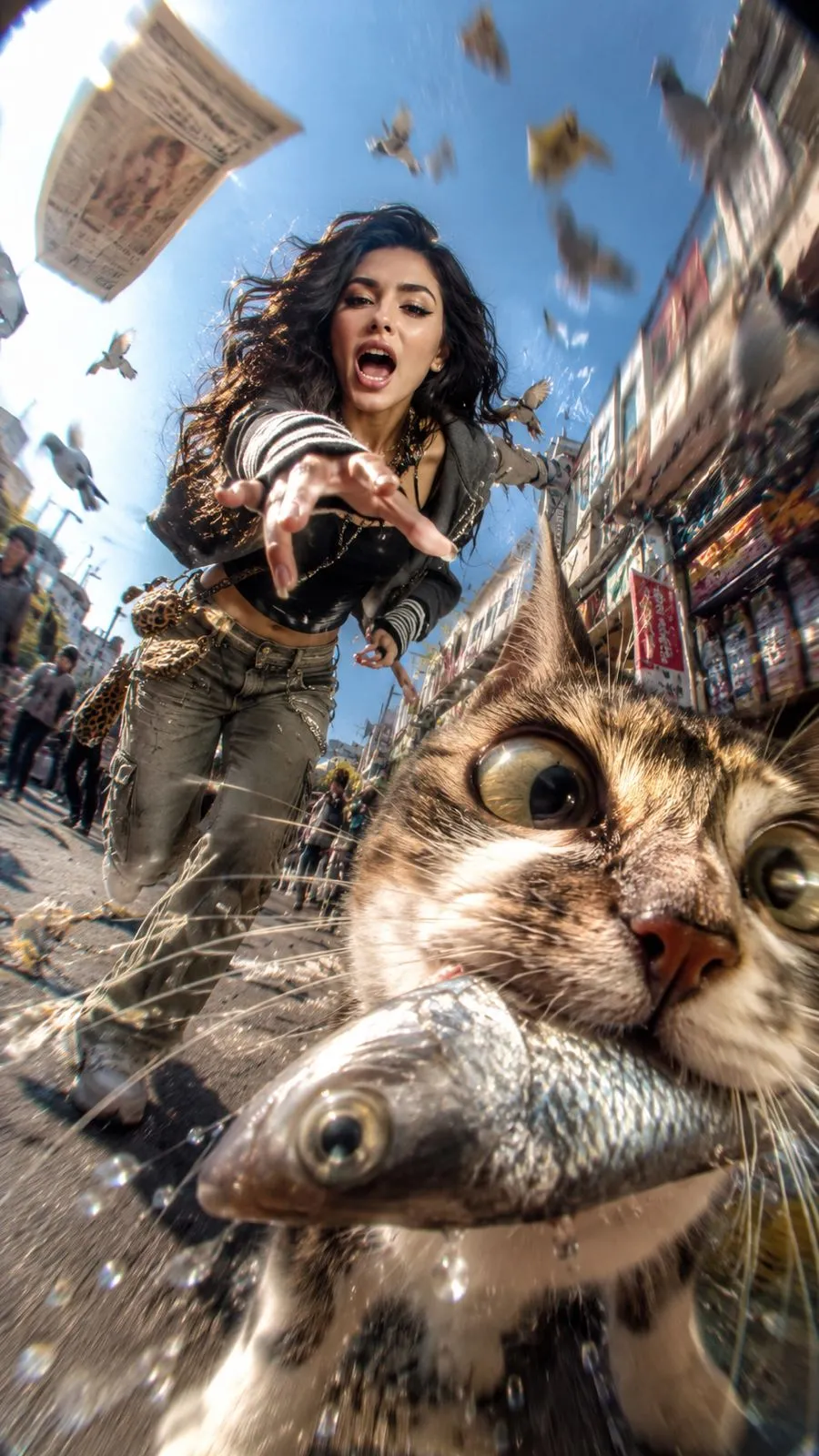 CCD-gatufoto: katt på fiskmarknad