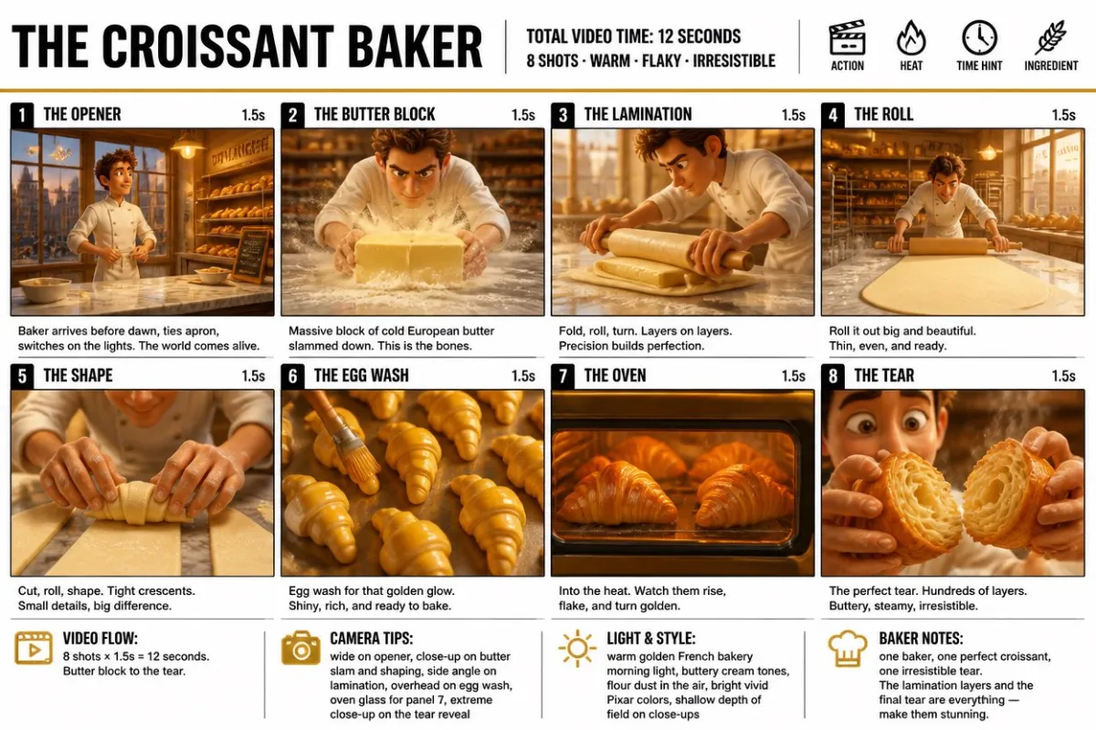 Storyboard: bakprocess för croissant