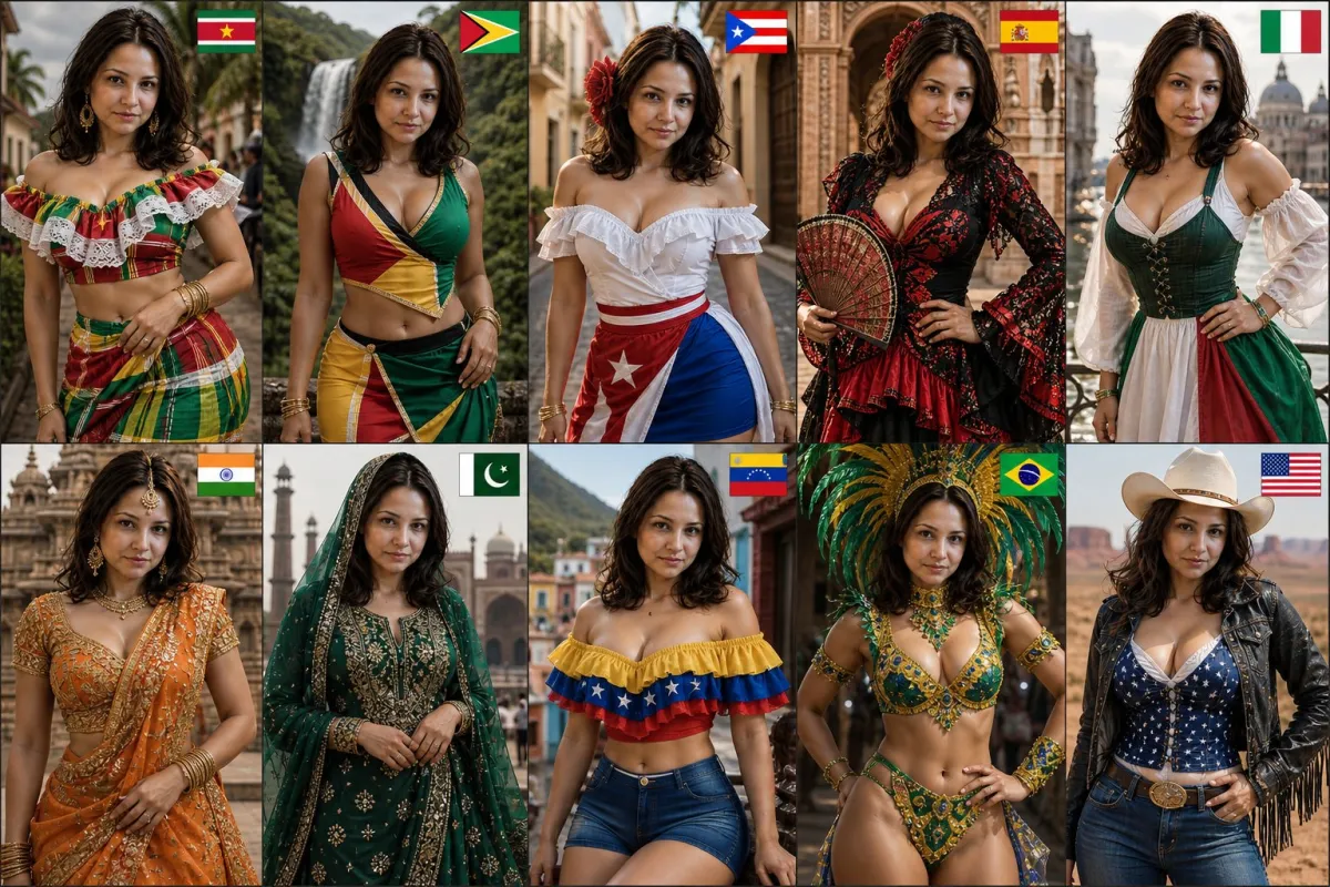 Modecollage: traditionella dräkter från tio länder
