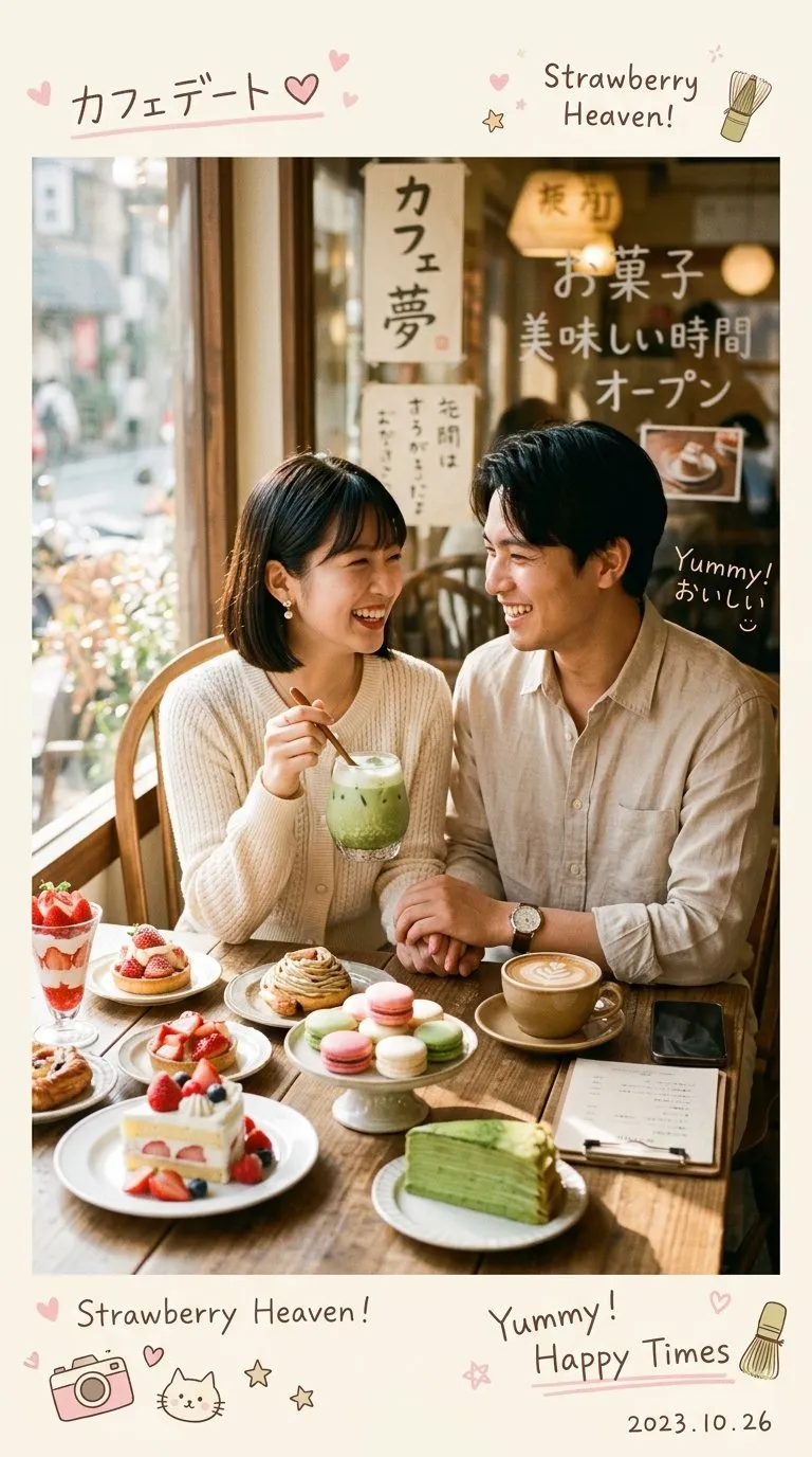 Japansk-koreanskt kaféporträtt av par