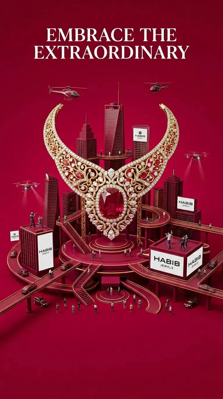 Reklamaffisch: smycken i miniatyrstad