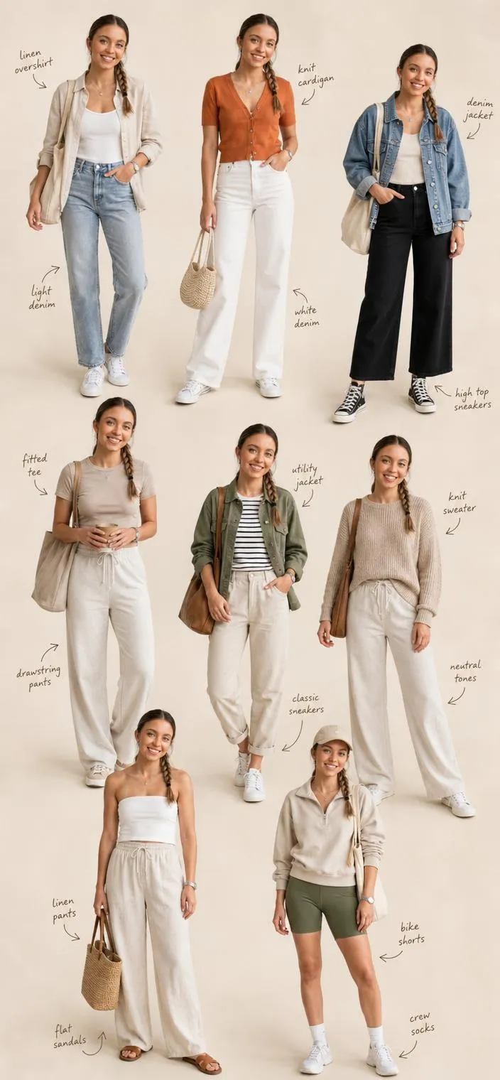 Redaktionellt collage: 8 vardagsoutfits