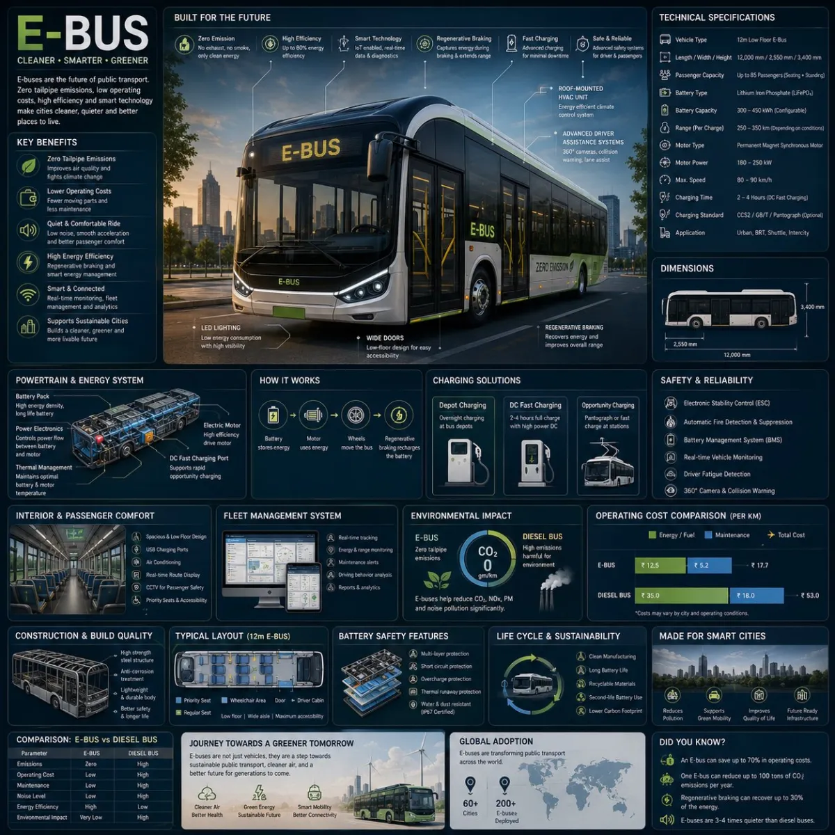 Teknisk infografik om elbuss