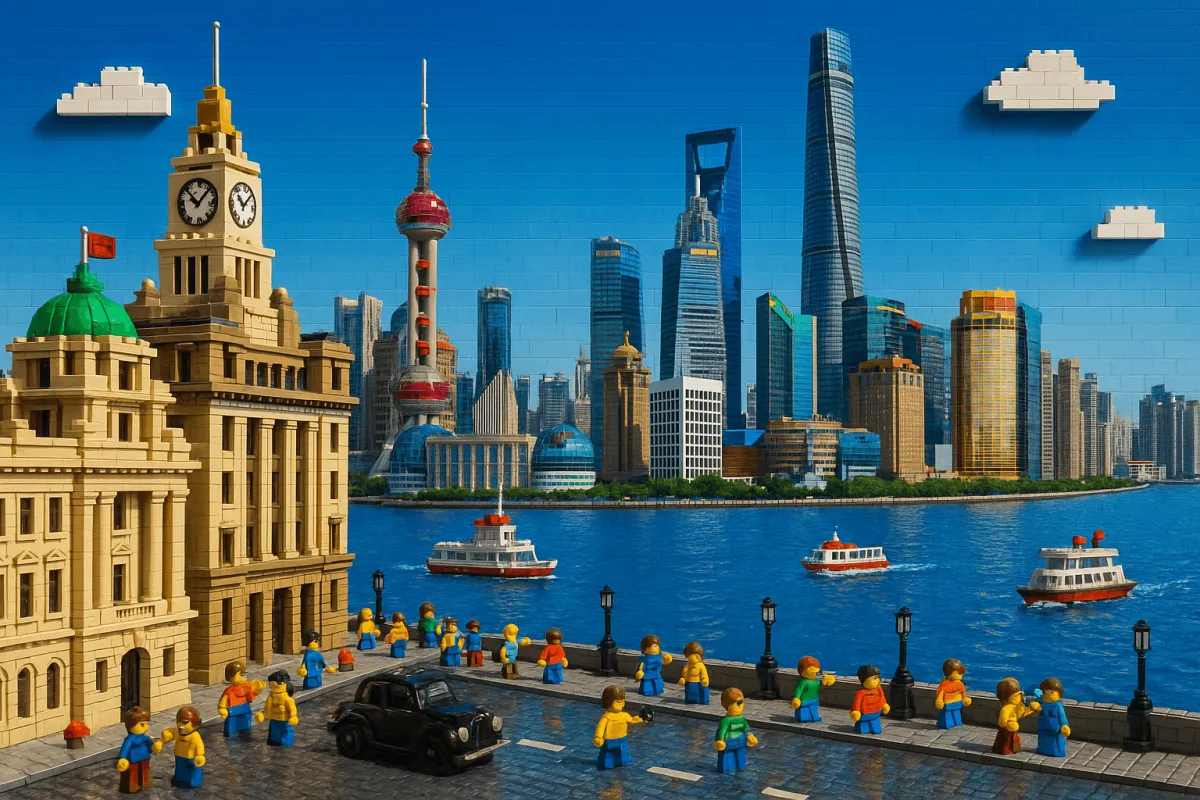 Lego brick rendition of the Shanghai Bund cityscape