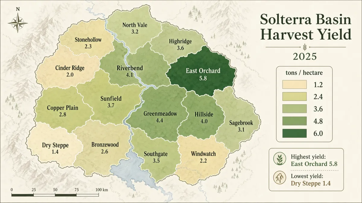 Geografisk koropletkarta över skördar