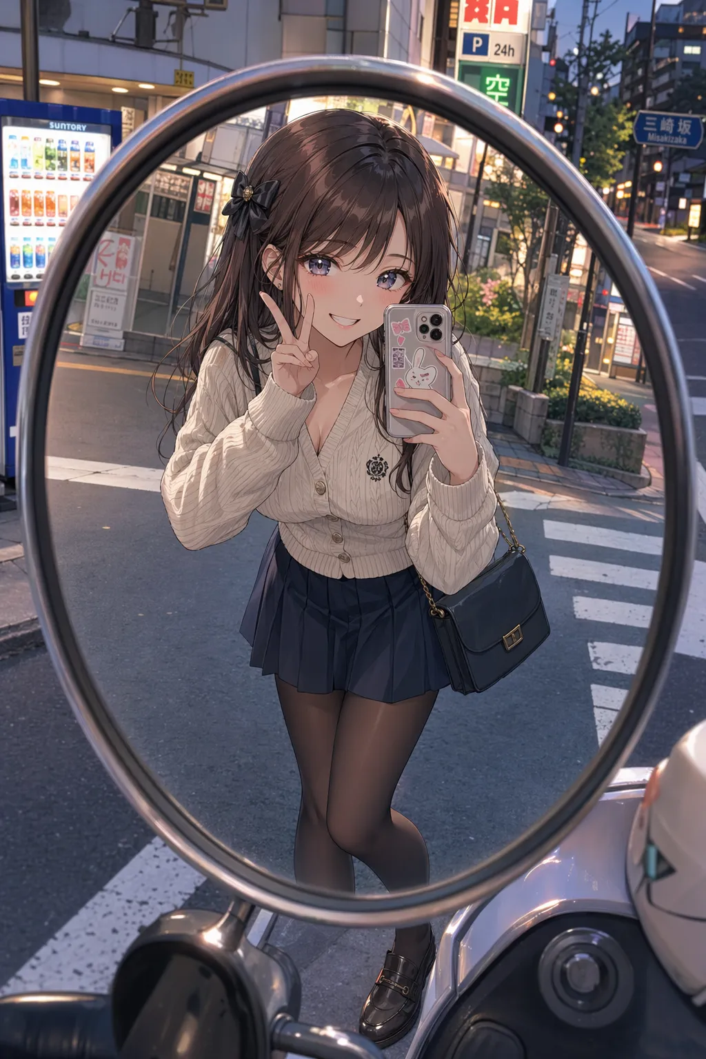 Anime-modeselfie i vägspegel