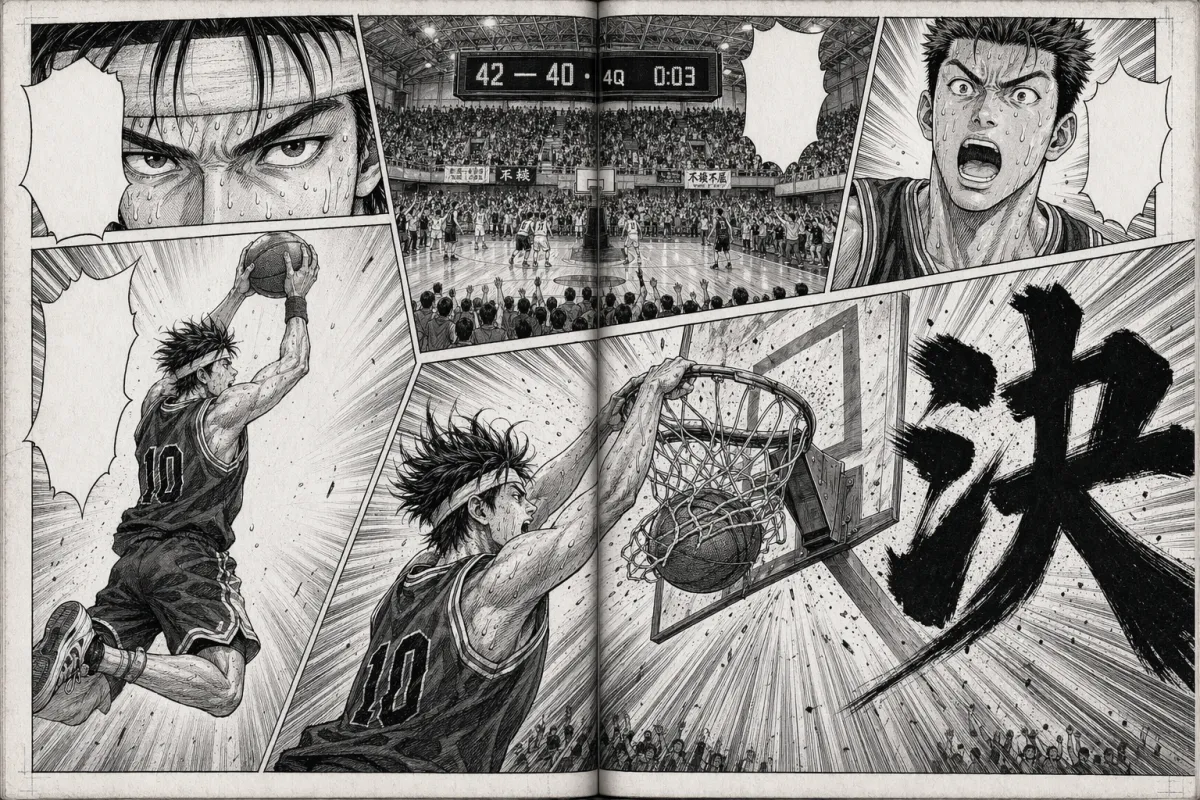 Shōnen-manga i dubbeluppslag (basket-dunk)