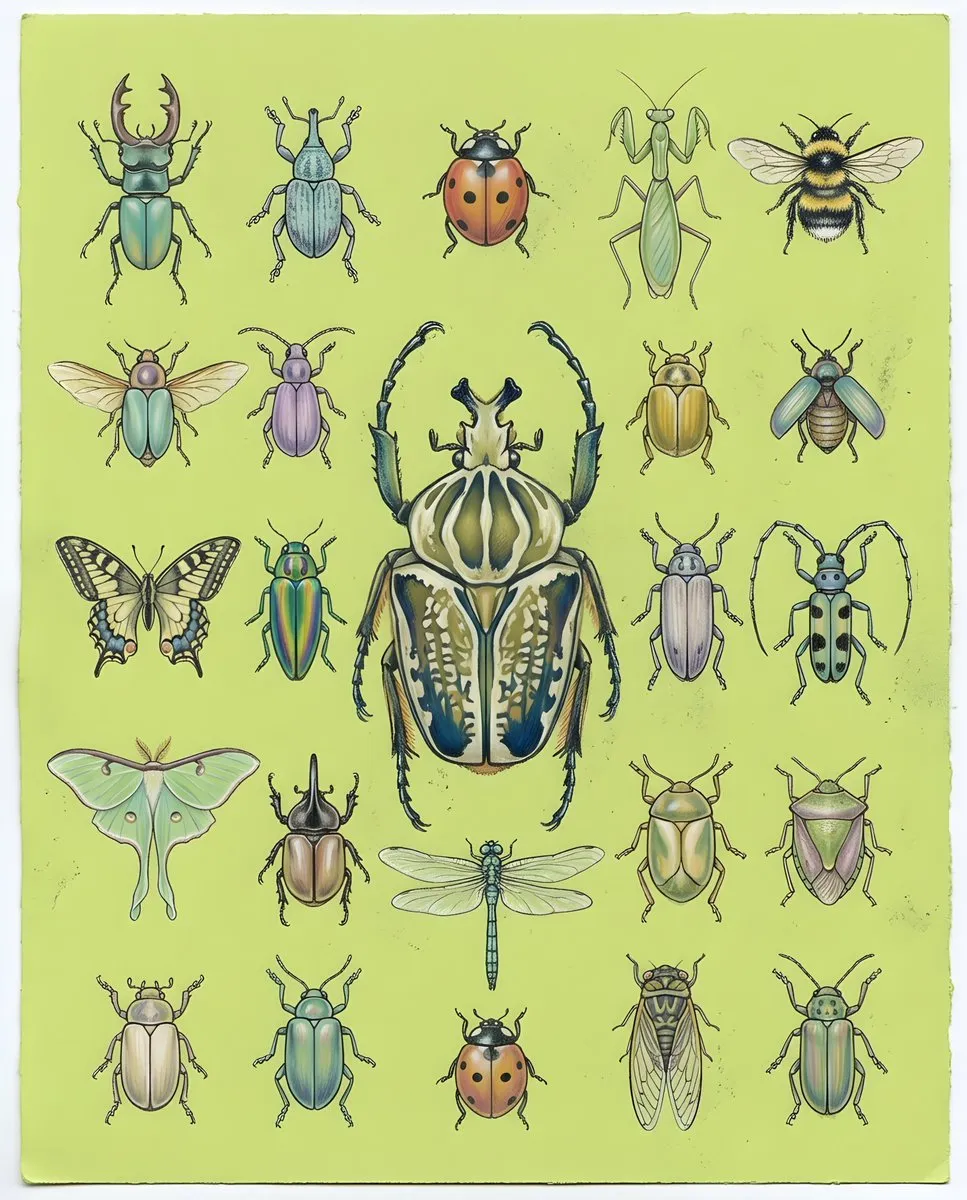 Infografik/utbildning: insekts-knolling i pastellkrita
