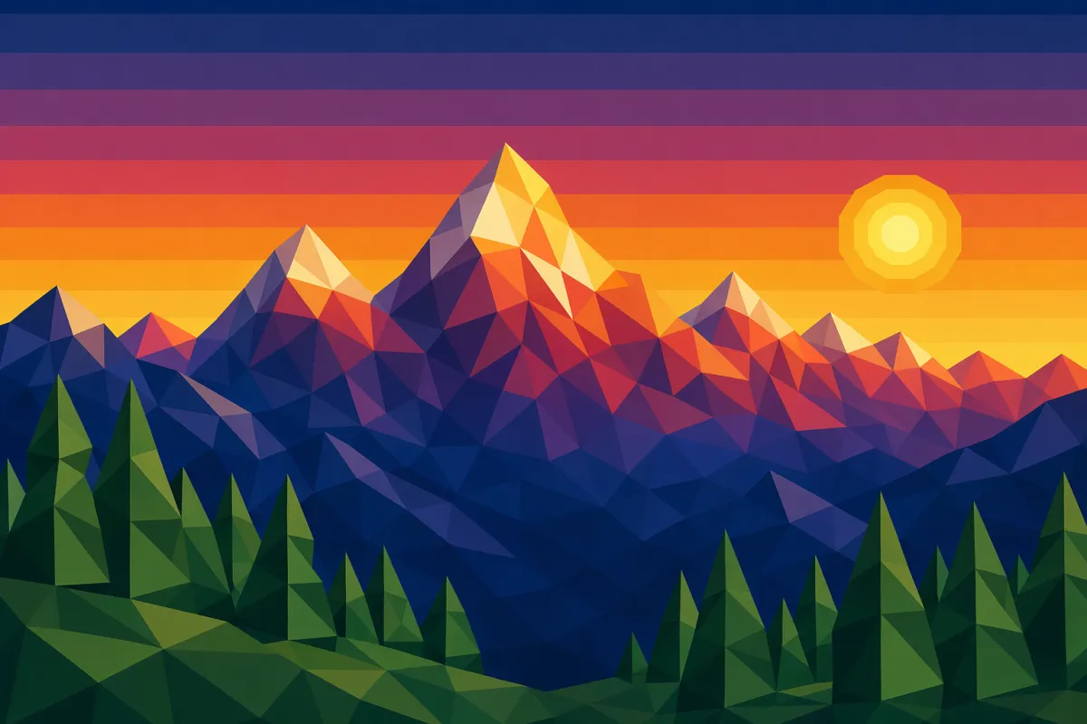 Low poly-geometri: alpsolnedgång