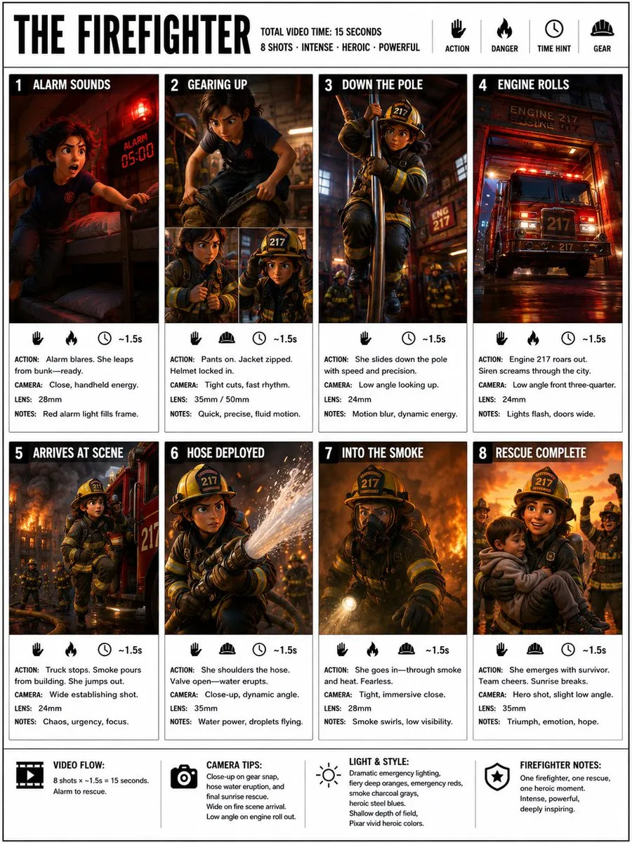 Infografik/utbildning: brandmanna-storyboard