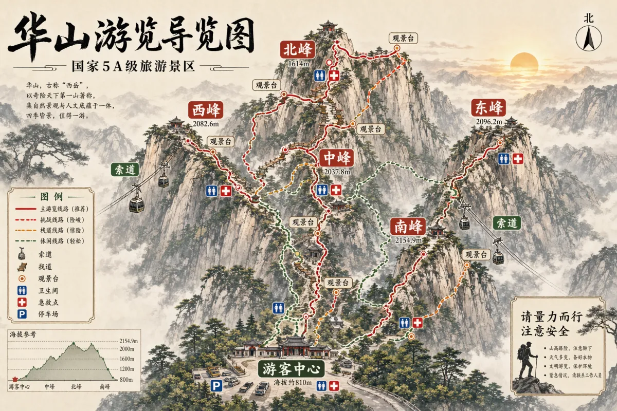Vägvisarkarta över Huashan (5A-natur)