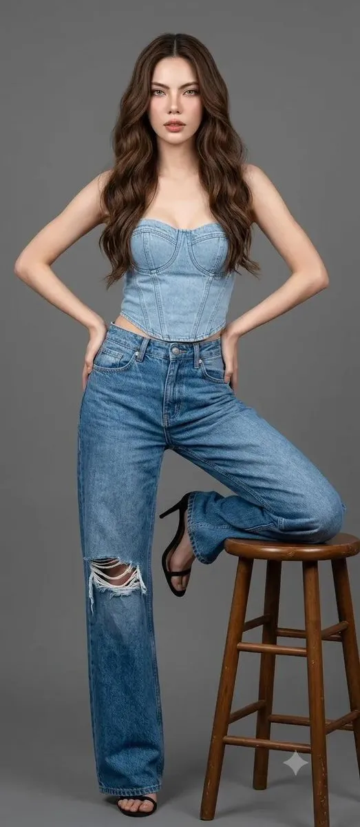 E-handelshuvudbild: avslappnat denim-studioporträtt
