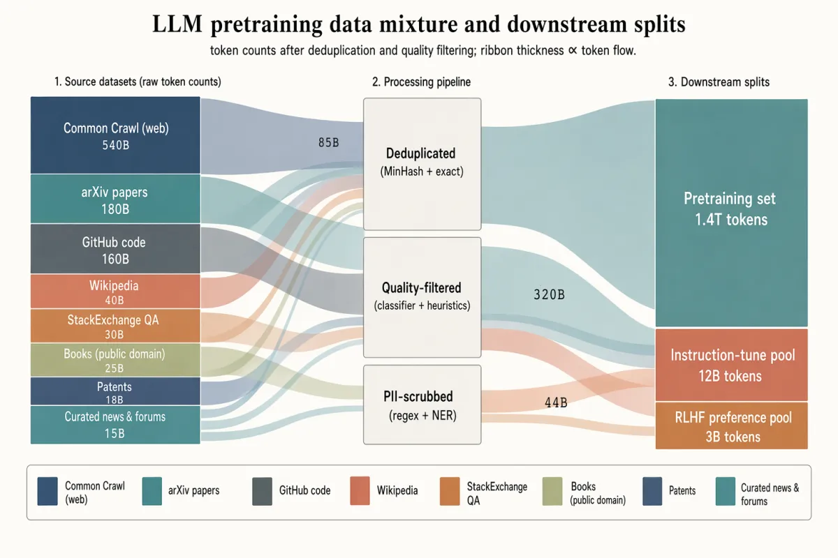 Sankey-diagram över LLM:ers förträningsdata