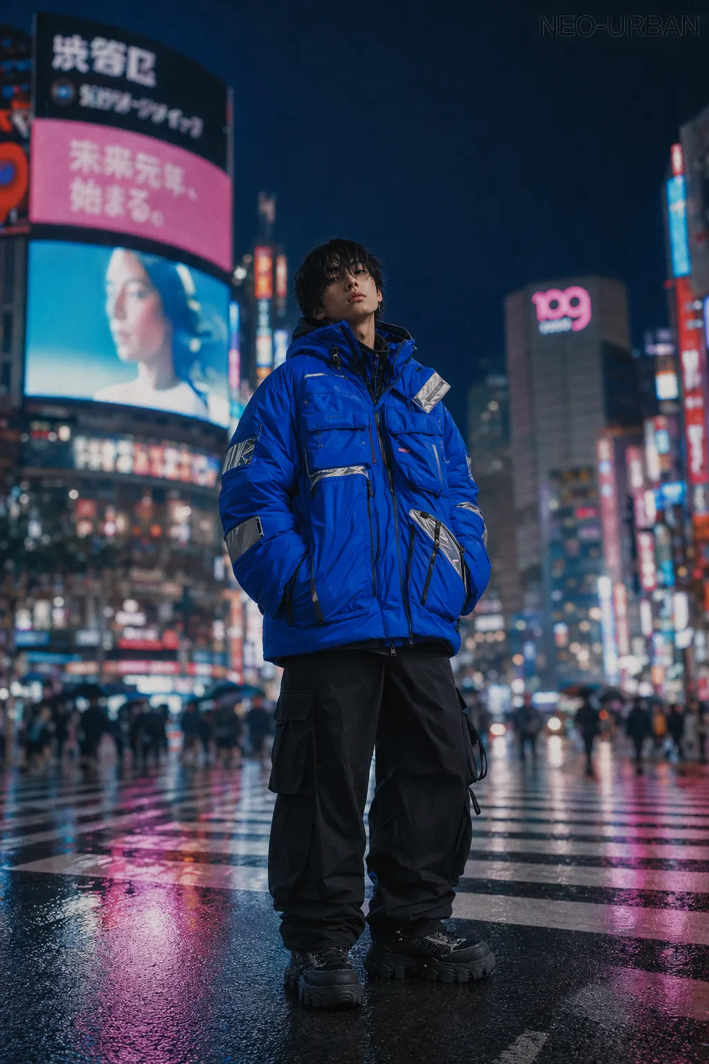 Urbant streetwear-lookbook: Shibuya om natten