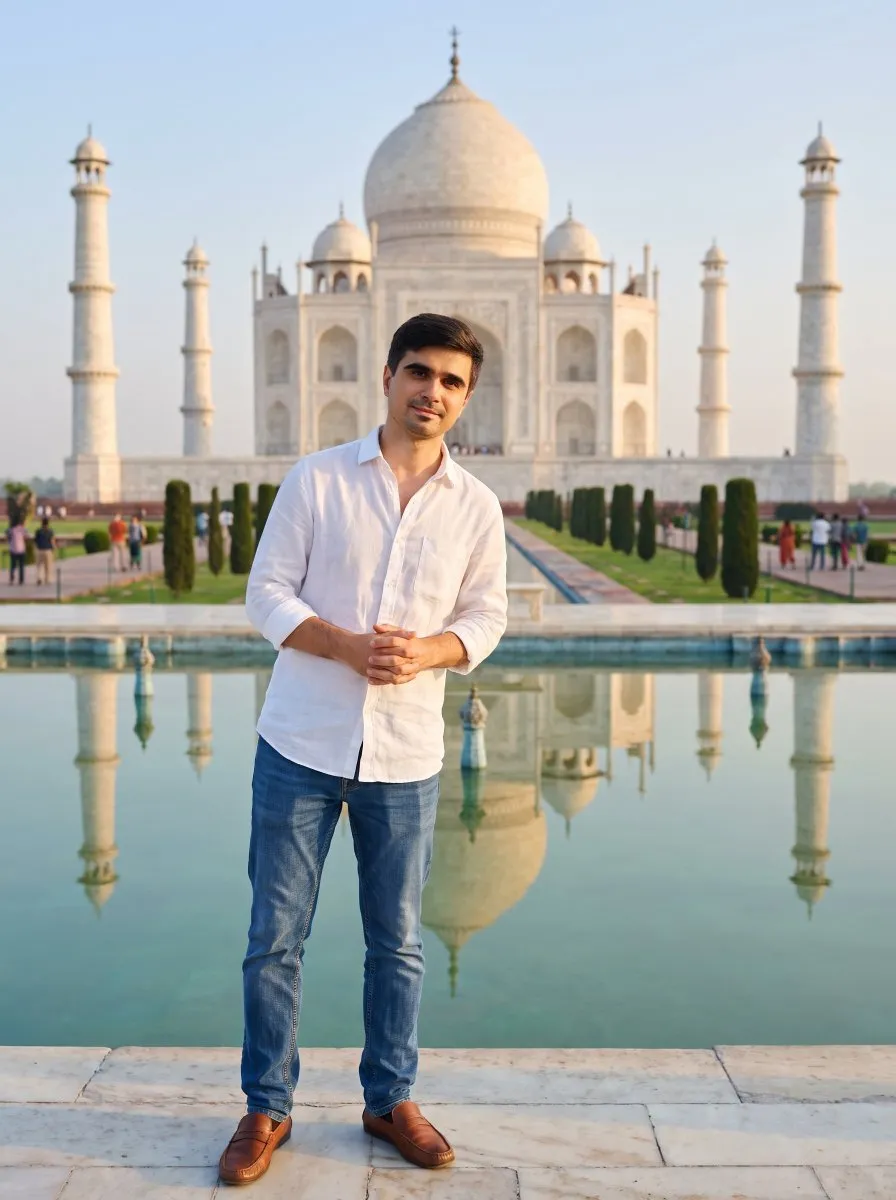 Profil/avatar: reseporträtt vid Taj Mahal