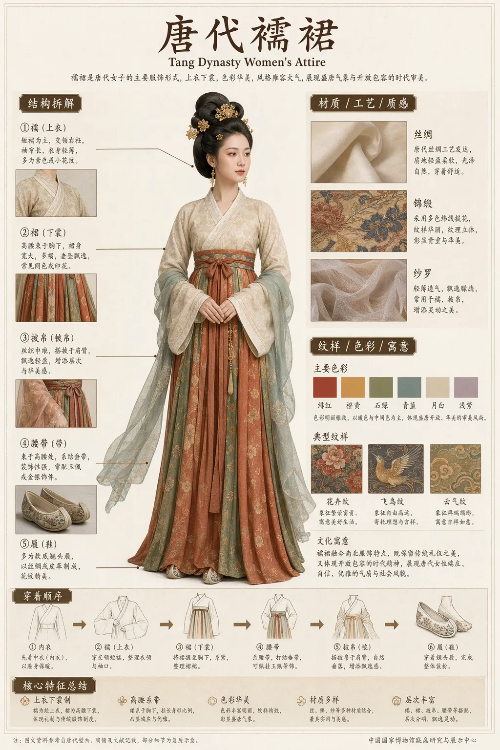 Museikatalog-infografik med isärtagning (Tang-dynastins ruqun)